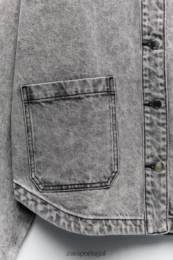 jaqueta jeans z1975 com bolsos mulheres Zara cinza Z2080L73 roupas