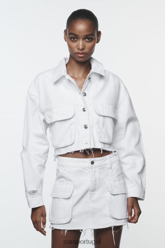 jaqueta jeans z1975 rasgada mulheres Zara branco Z2080L103 roupas