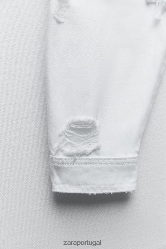 jaqueta jeans z1975 rasgada mulheres Zara branco Z2080L103 roupas