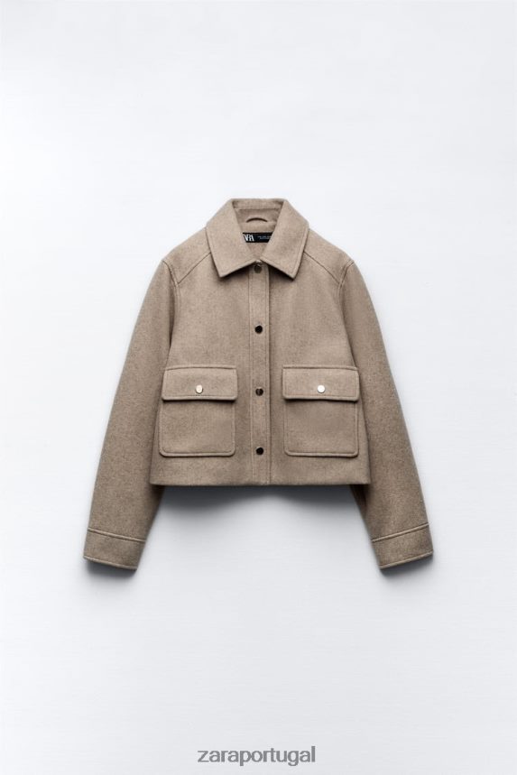jaqueta macia cortada mulheres Zara marrom acinzentado Z2080L28 roupas