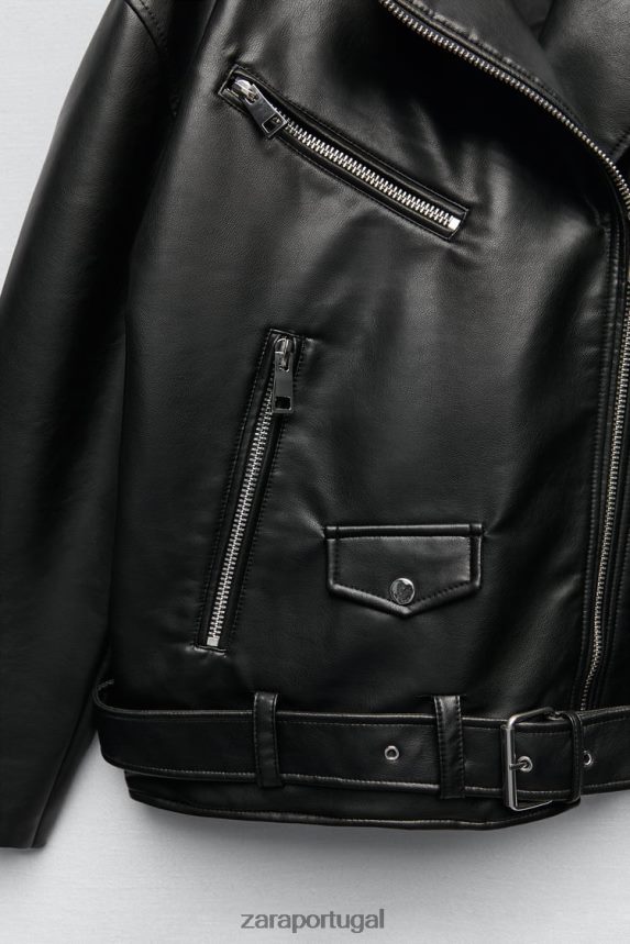 jaqueta oversized de couro sintético mulheres Zara preto Z2080L32 roupas