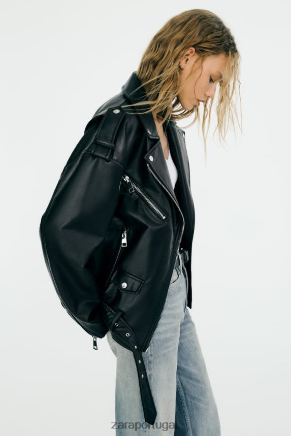 jaqueta oversized de couro sintético mulheres Zara preto Z2080L32 roupas