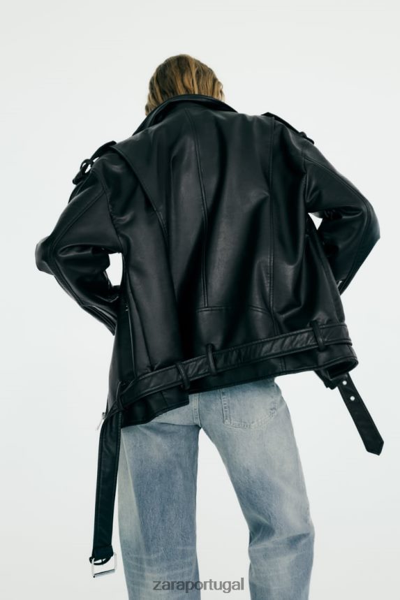 jaqueta oversized de couro sintético mulheres Zara preto Z2080L32 roupas