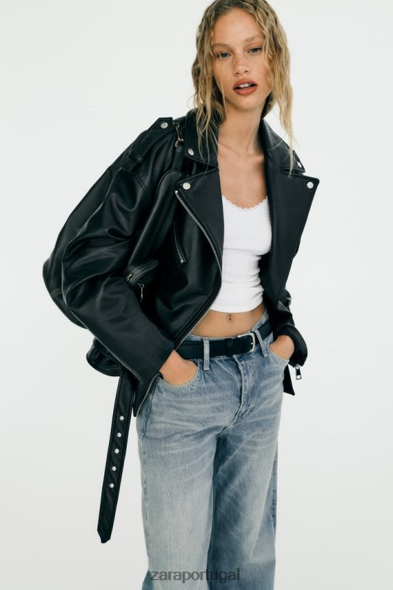 jaqueta oversized de couro sintético mulheres Zara preto Z2080L32 roupas