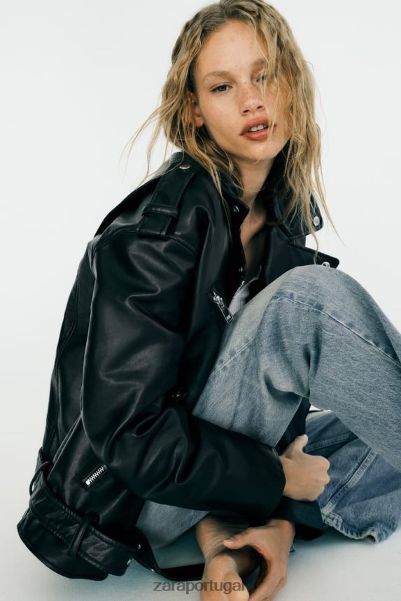 jaqueta oversized de couro sintético mulheres Zara preto Z2080L32 roupas
