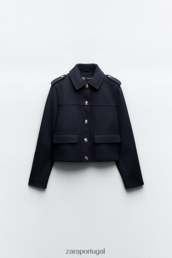 jaqueta soft touch com botões dourados mulheres Zara azul-marinho Z2080L4 roupas
