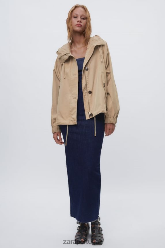 parka curta abotoada mulheres Zara marrom/cinza Z2080L79 roupas