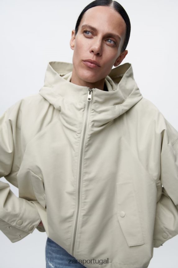 parka curta com capuz mulheres Zara cru Z2080L5 roupas