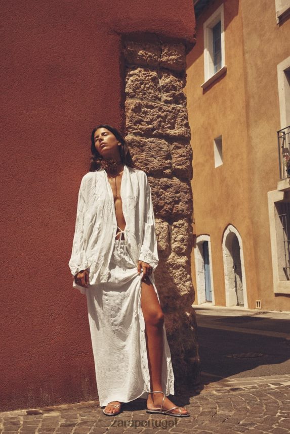 quimono amarrado e enrugado mulheres Zara branco Z2080L85 roupas