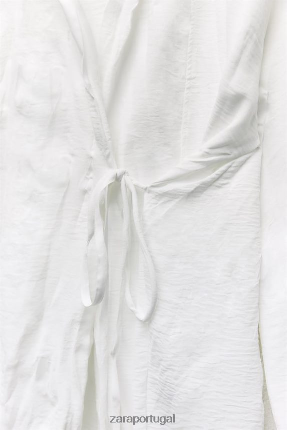 quimono amarrado e enrugado mulheres Zara branco Z2080L85 roupas