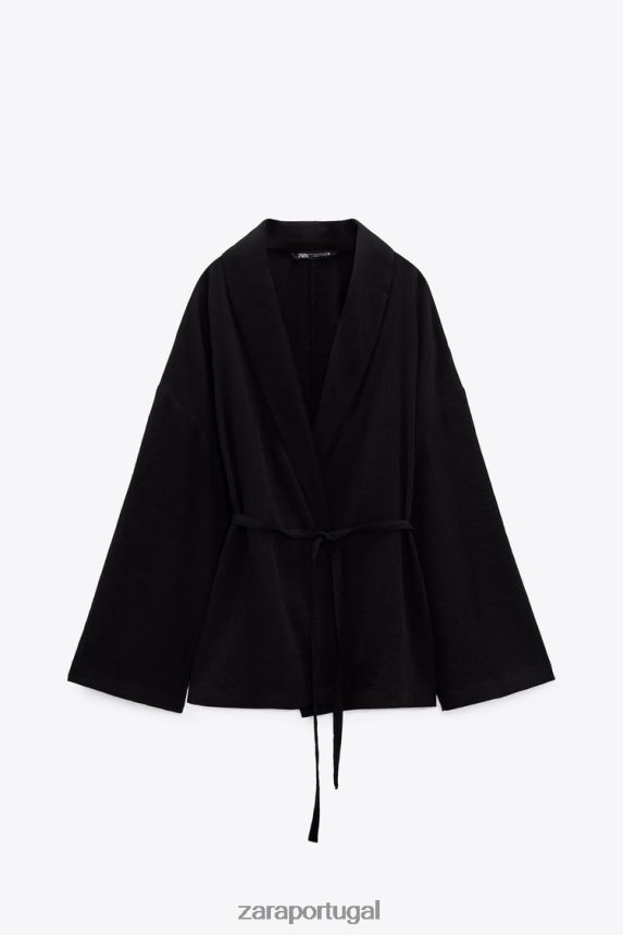 quimono envoltório texturizado mulheres Zara preto Z2080L108 roupas