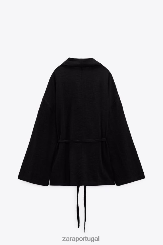 quimono envoltório texturizado mulheres Zara preto Z2080L108 roupas