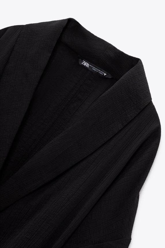 quimono envoltório texturizado mulheres Zara preto Z2080L108 roupas