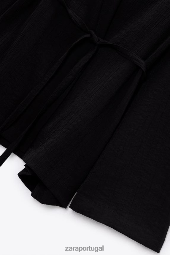 quimono envoltório texturizado mulheres Zara preto Z2080L108 roupas