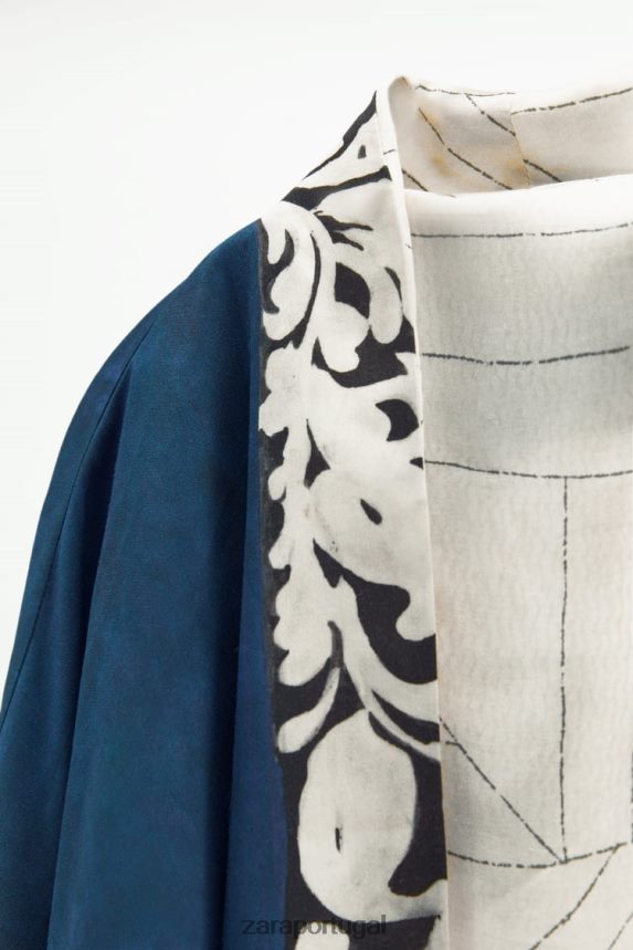 quimono estampado reversível mulheres Zara azul preto Z2080L136 roupas