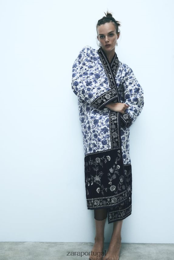 quimono floral acolchoado mulheres Zara azul Z2080L16 roupas