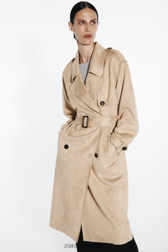 sobretudo de camurça sintética mulheres Zara marrom acinzentado Z2080L83 roupas