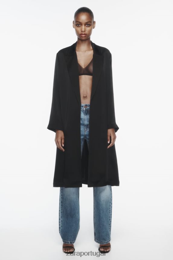 trench coat efeito cetim mulheres Zara preto Z2080L135 roupas