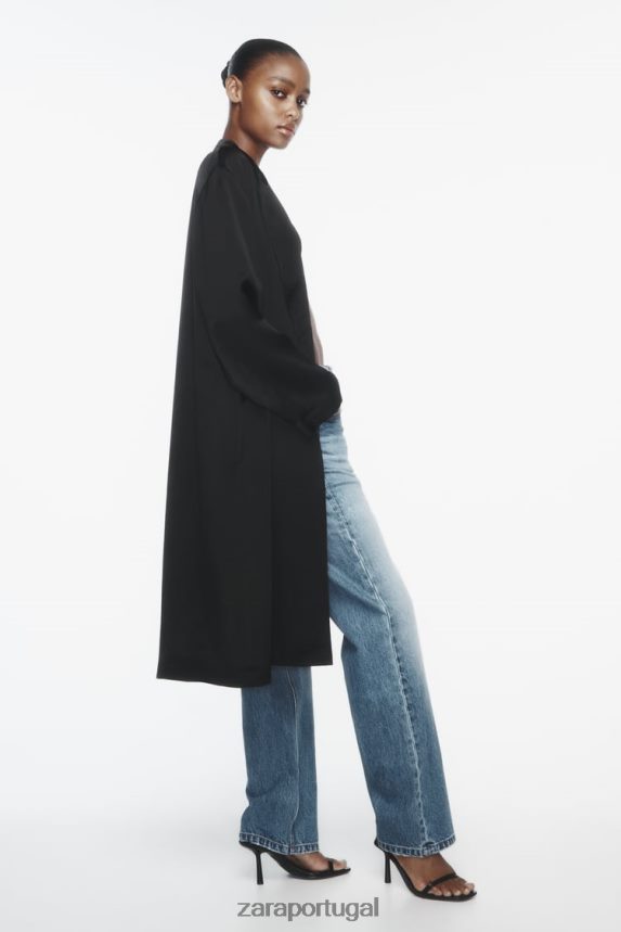 trench coat efeito cetim mulheres Zara preto Z2080L135 roupas