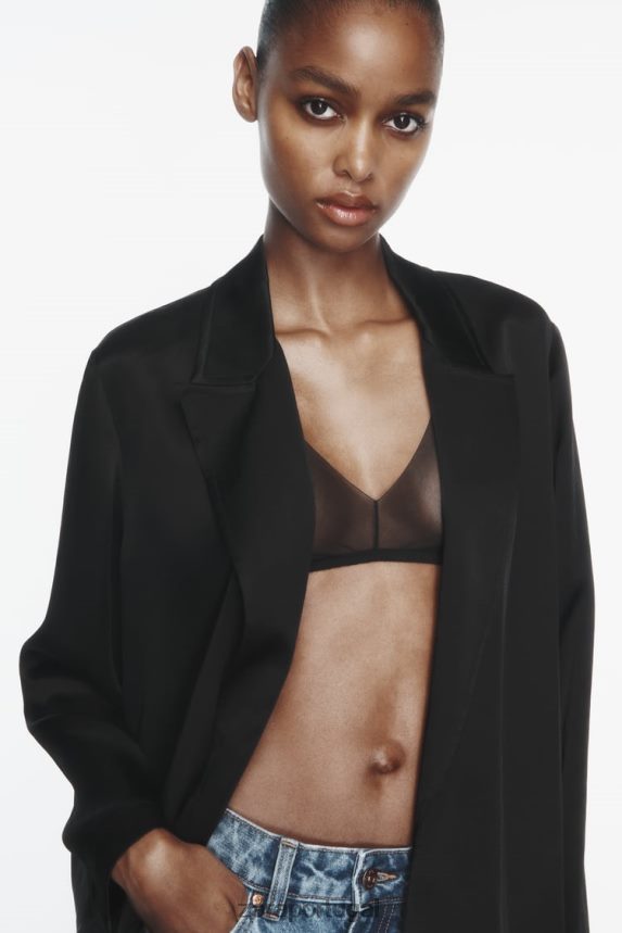 trench coat efeito cetim mulheres Zara preto Z2080L135 roupas