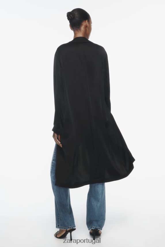 trench coat efeito cetim mulheres Zara preto Z2080L135 roupas