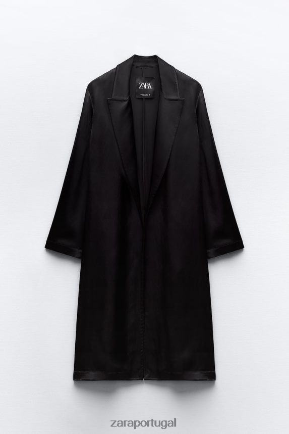 trench coat efeito cetim mulheres Zara preto Z2080L135 roupas
