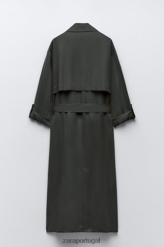 trench coat fluido longo mulheres Zara cinza Z2080L74 roupas