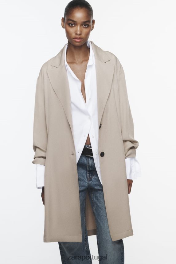trench coat fluido mulheres Zara vison Z2080L37 roupas
