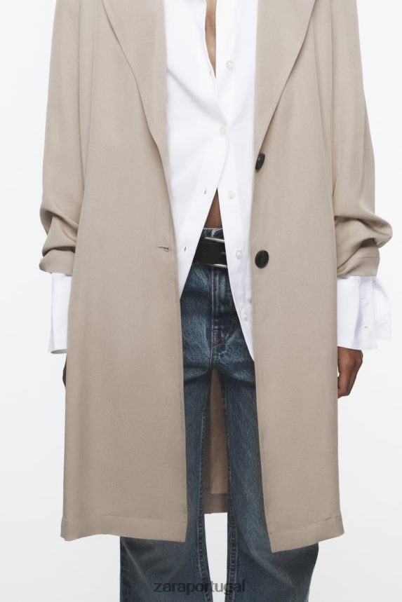 trench coat fluido mulheres Zara vison Z2080L37 roupas