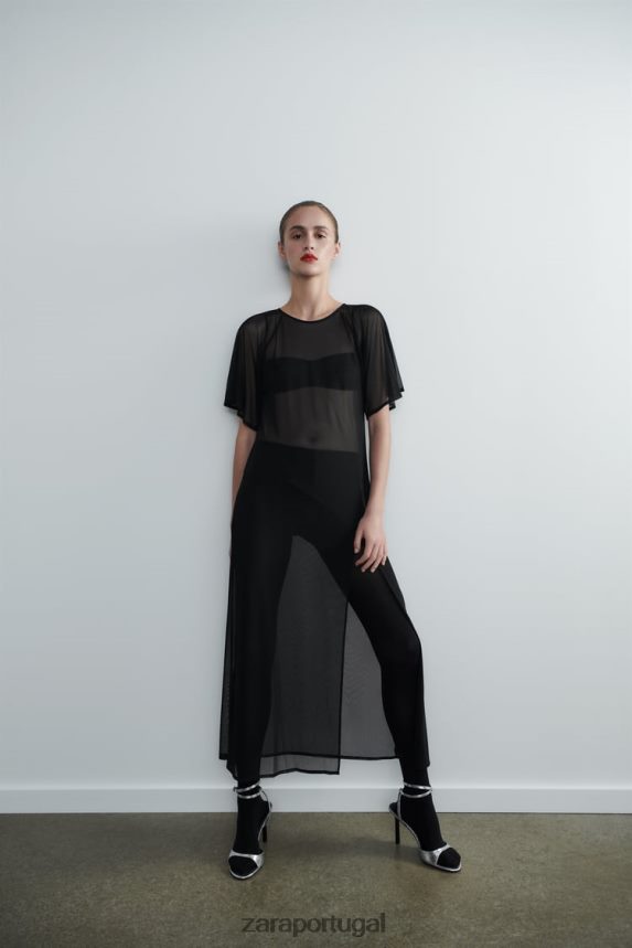 vestido de tule manga capa mulheres Zara preto Z2080L118 roupas