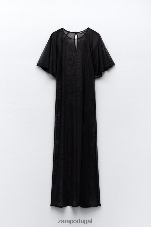 vestido de tule manga capa mulheres Zara preto Z2080L118 roupas