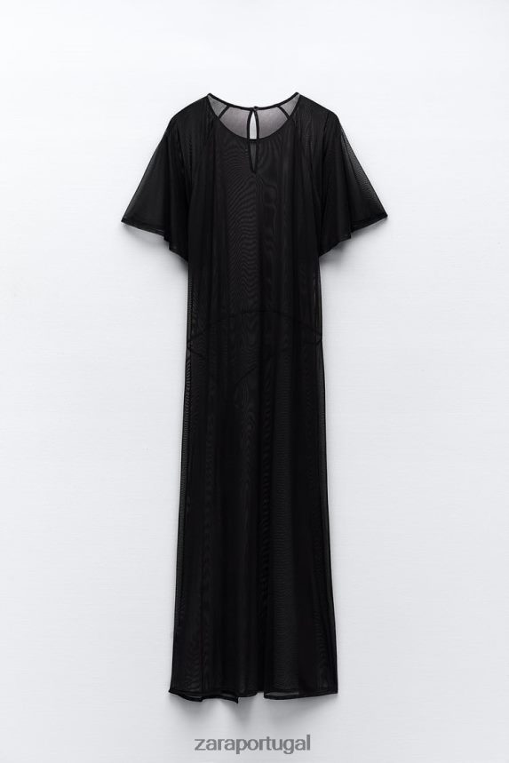 vestido de tule manga capa mulheres Zara preto Z2080L118 roupas