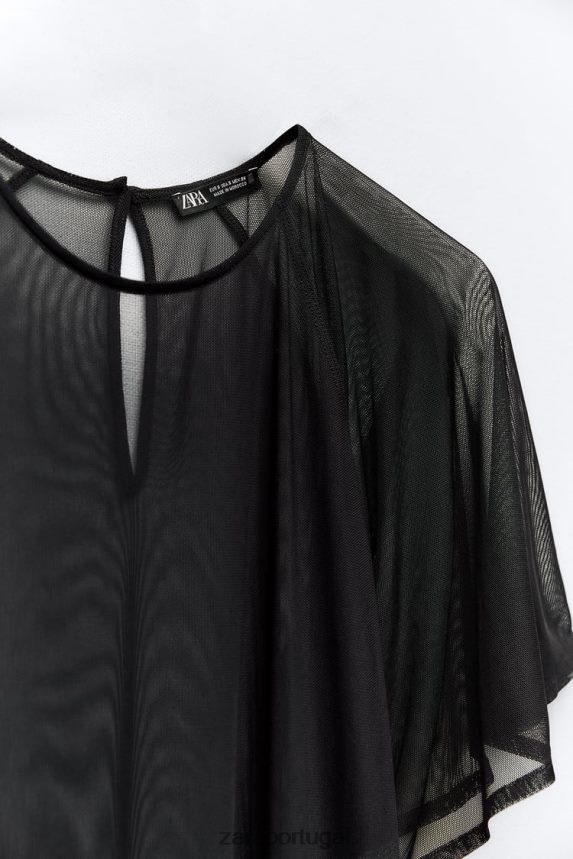 vestido de tule manga capa mulheres Zara preto Z2080L118 roupas