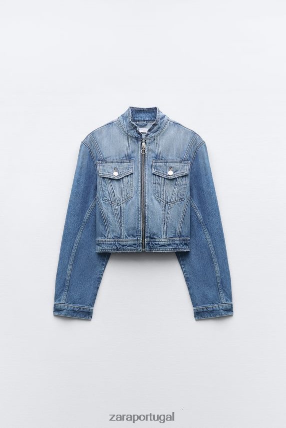 z1975 jaqueta jeans cropped desfiada mulheres Zara meio azul Z2080L124 roupas