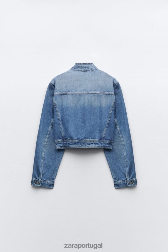 z1975 jaqueta jeans cropped desfiada mulheres Zara meio azul Z2080L124 roupas