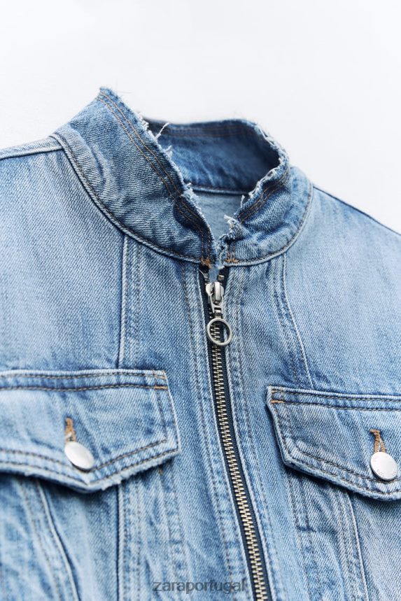 z1975 jaqueta jeans cropped desfiada mulheres Zara meio azul Z2080L124 roupas