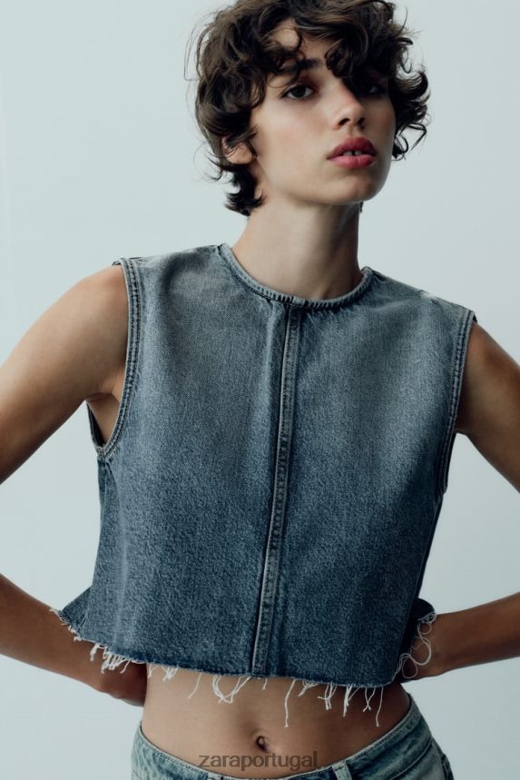 blusa jeans trf mulheres Zara azul Z2080L259 roupas