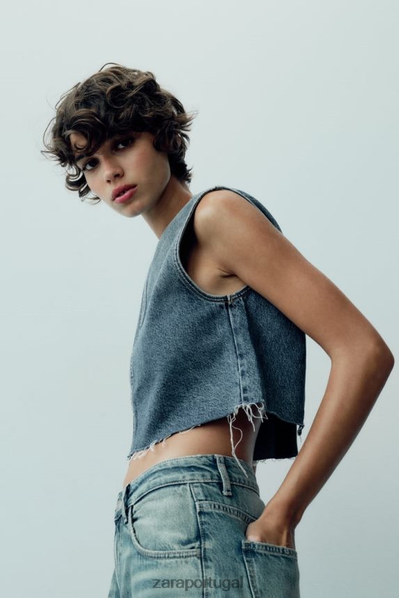 blusa jeans trf mulheres Zara azul Z2080L259 roupas
