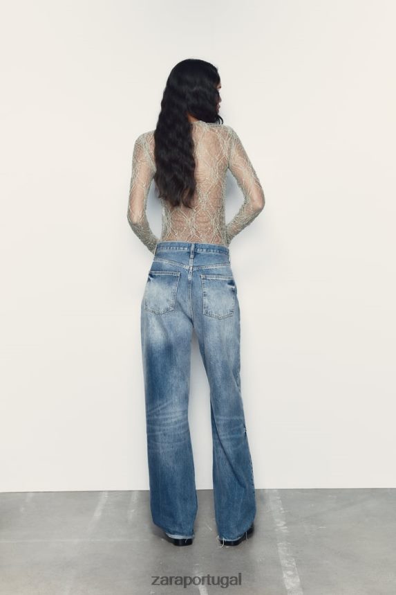 body de renda mulheres Zara cáqui claro Z2080L269 roupas