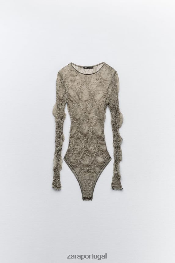 body de renda mulheres Zara cáqui claro Z2080L269 roupas
