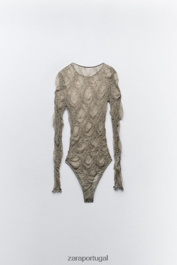 body de renda mulheres Zara cáqui claro Z2080L269 roupas