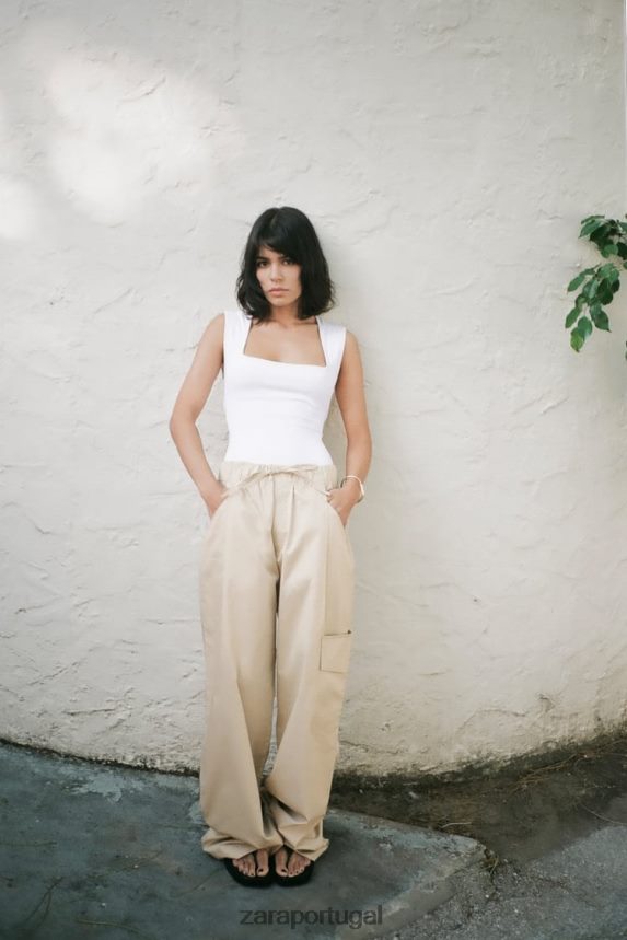 body gola quadrada mulheres Zara branco Z2080L264 roupas