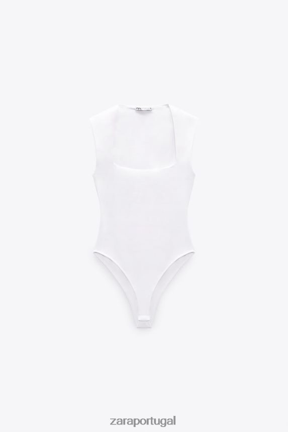 body gola quadrada mulheres Zara branco Z2080L264 roupas