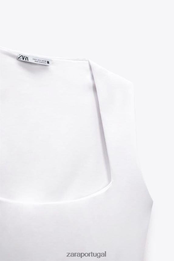 body gola quadrada mulheres Zara branco Z2080L264 roupas