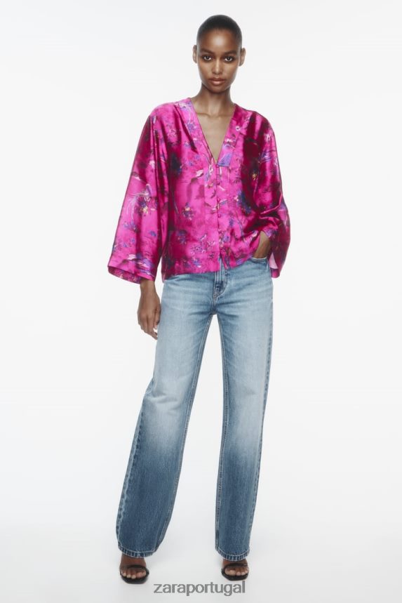 camisa quimono estampada mulheres Zara multicolorido Z2080L275 roupas