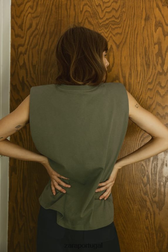 parte superior da ombreira mulheres Zara cáqui Z2080L253 roupas