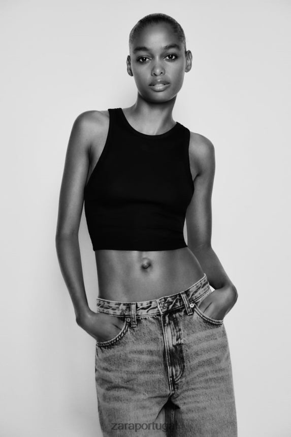 regata básica com costela mulheres Zara preto Z2080L273 roupas