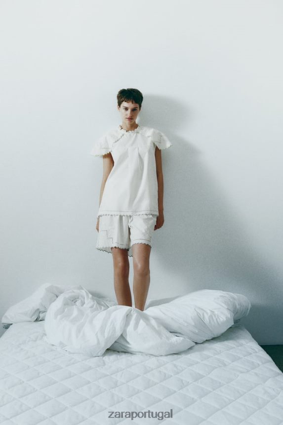 top bordado em contraste mulheres Zara branco Z2080L828 roupas