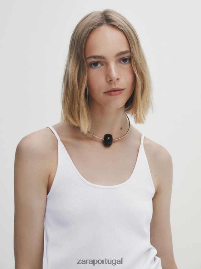 top canelado com alças finas mulheres Zara ostra branca Z2080L851 roupas