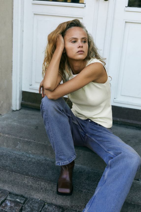 top canelado justo mulheres Zara cru Z2080L251 roupas